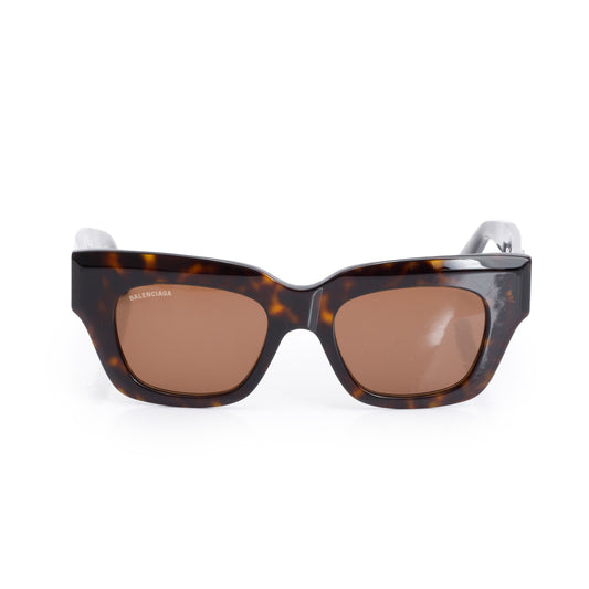 Balenciaga BB0235S Havana Acetate BB Solid Rectangular Sunglasses