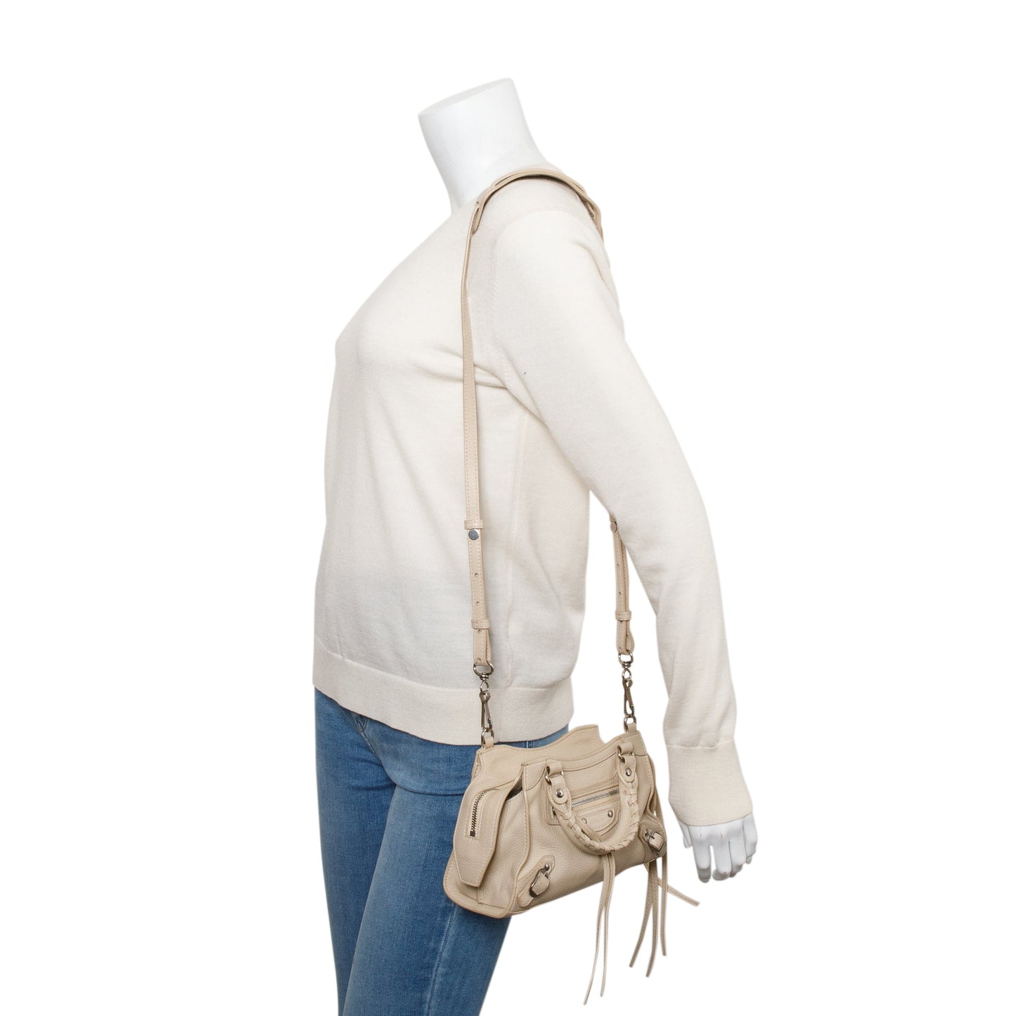 Balenciaga Beige Calfskin Leather Mini Neo Classic Top Handle Bag