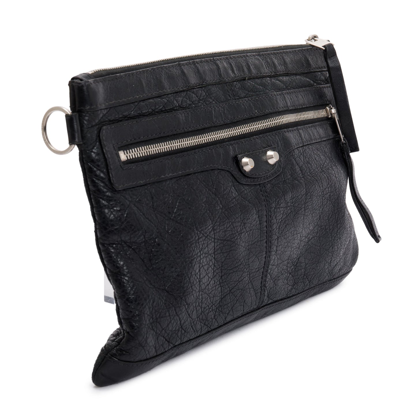 Balenciaga Black Agneau Arena Leather Motocross Classic Clip L Pouch
