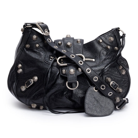 Balenciaga Black Arena Leather Le Cagole Medium Shoulder Bag