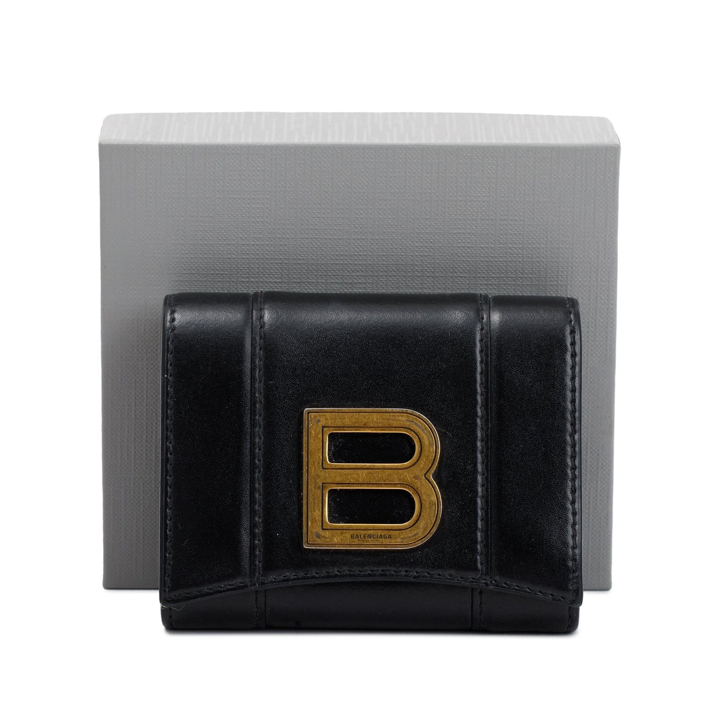 Balenciaga Black Box Calfskin Leather Hourglass Mini Wallet