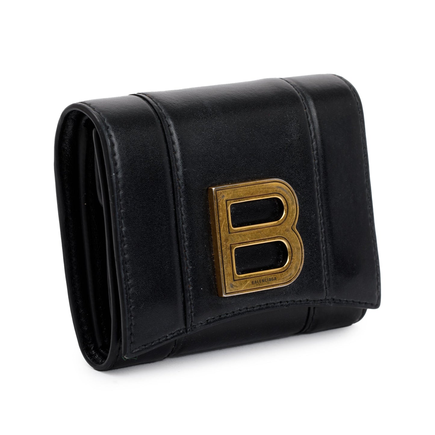Balenciaga Black Box Calfskin Leather Hourglass Mini Wallet