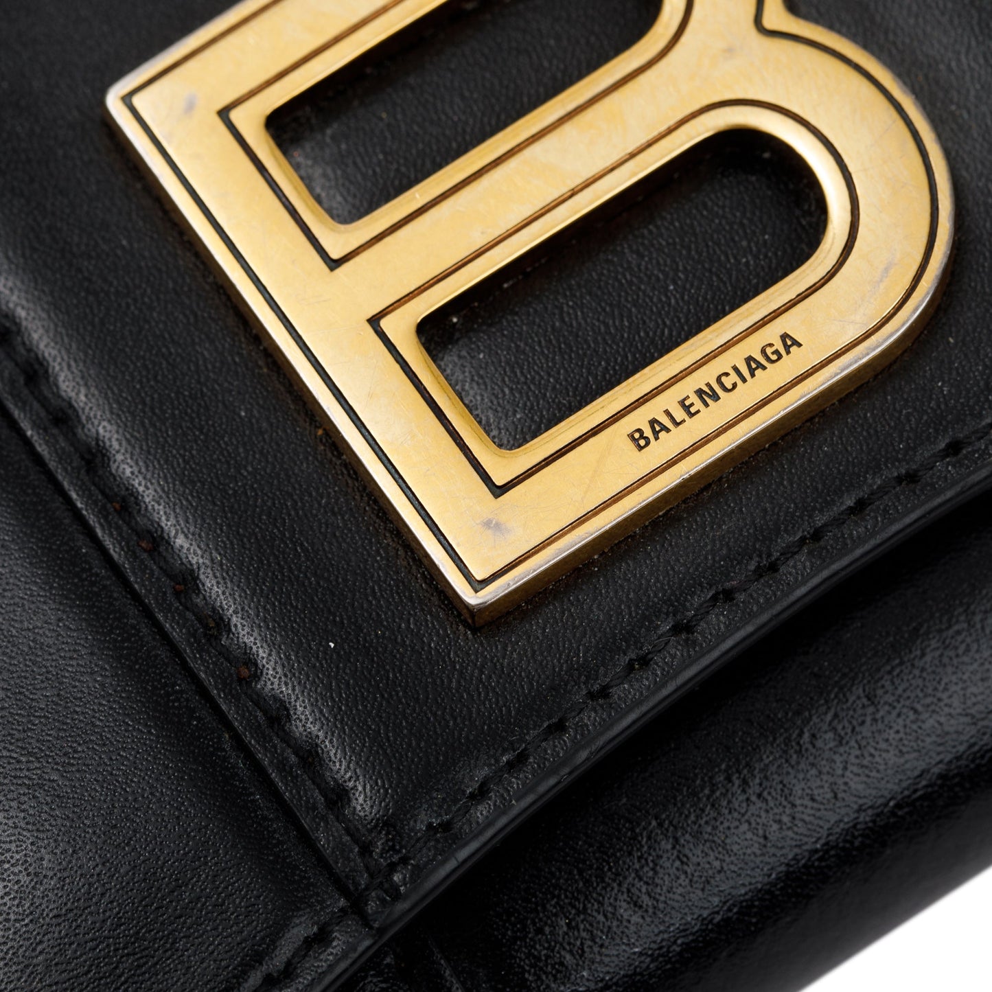 Balenciaga Black Box Calfskin Leather Hourglass Mini Wallet