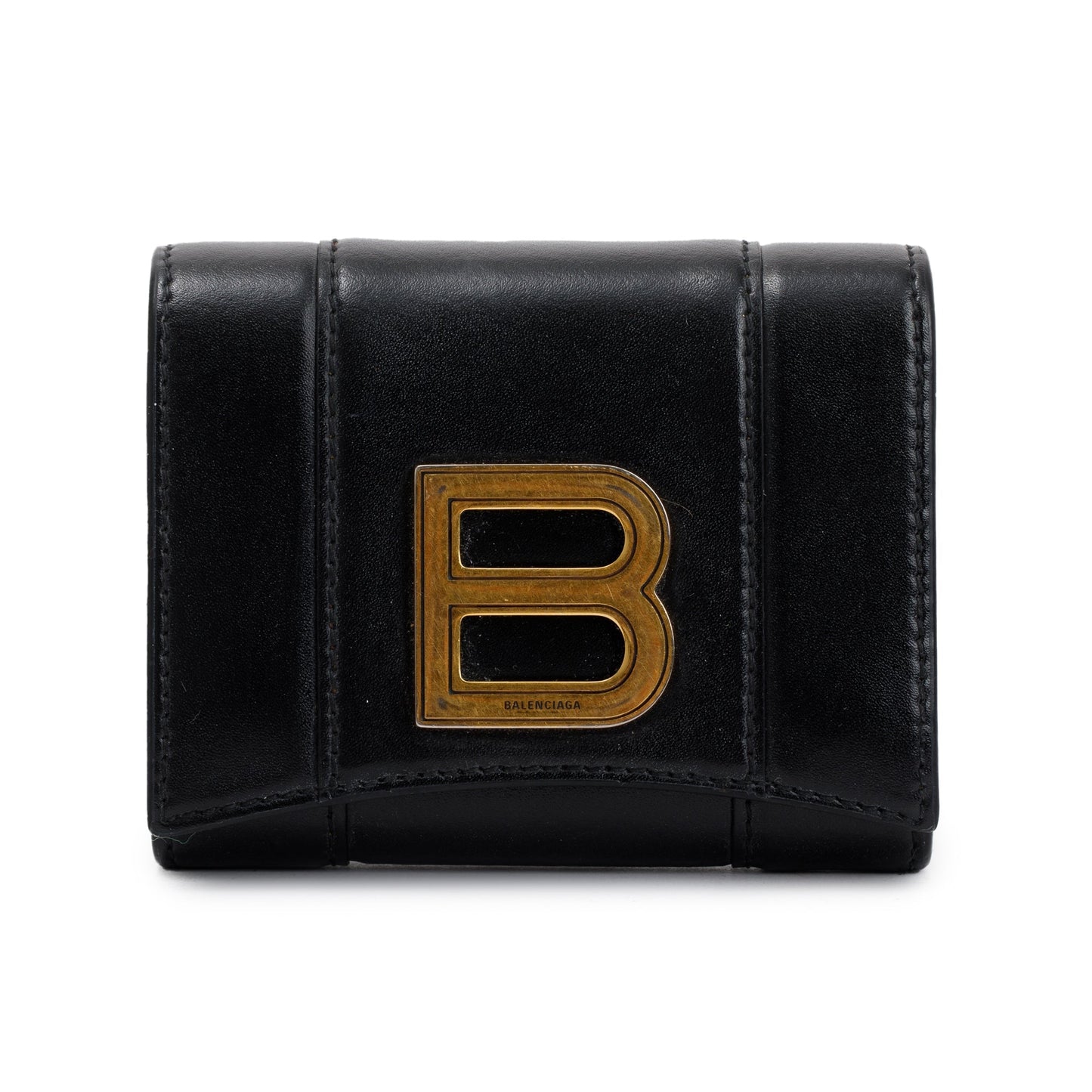 Balenciaga Black Box Calfskin Leather Hourglass Mini Wallet