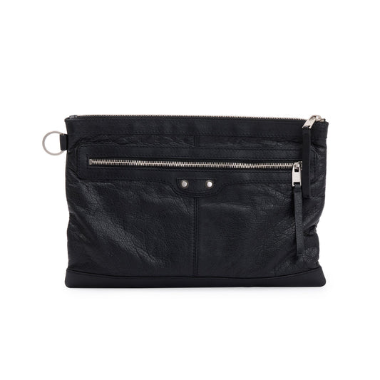 Balenciaga Black Calfskin Motocross Classic Clip L Pouch