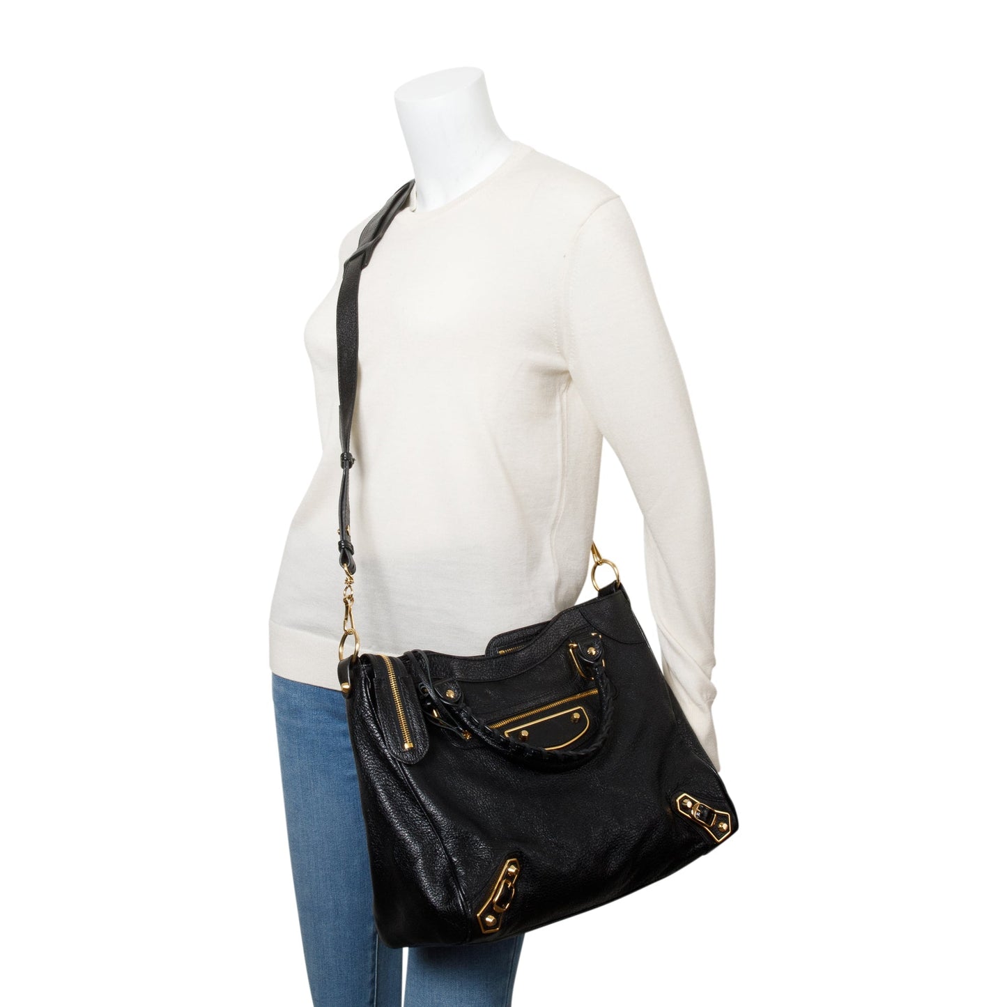 Balenciaga Black Chevre Leather Metallic Edge Velo City Bag