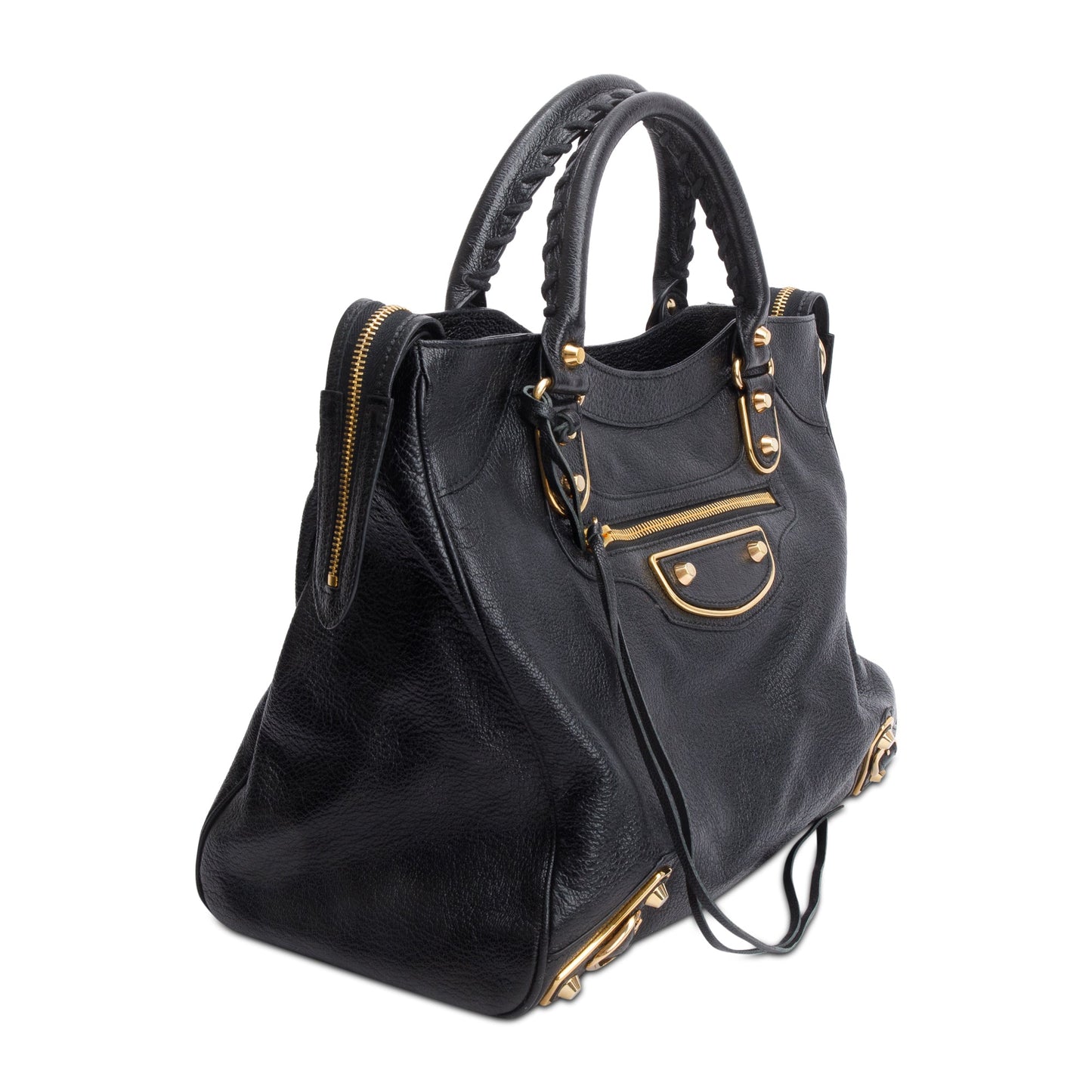 Balenciaga Black Chevre Leather Metallic Edge Velo City Bag