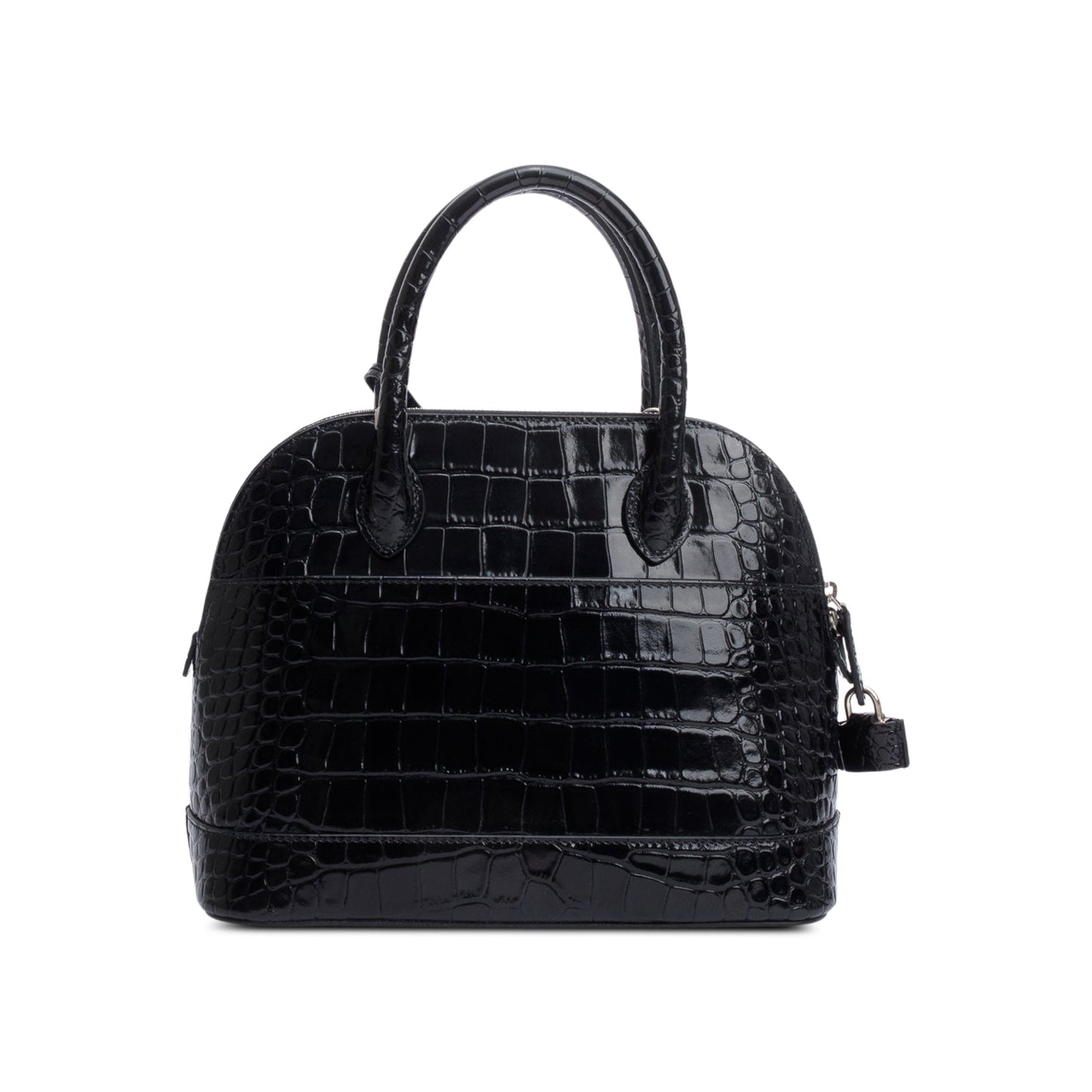 Balenciaga Black Croc-Embossed Calfskin Leather Ville S Top Handle Bag