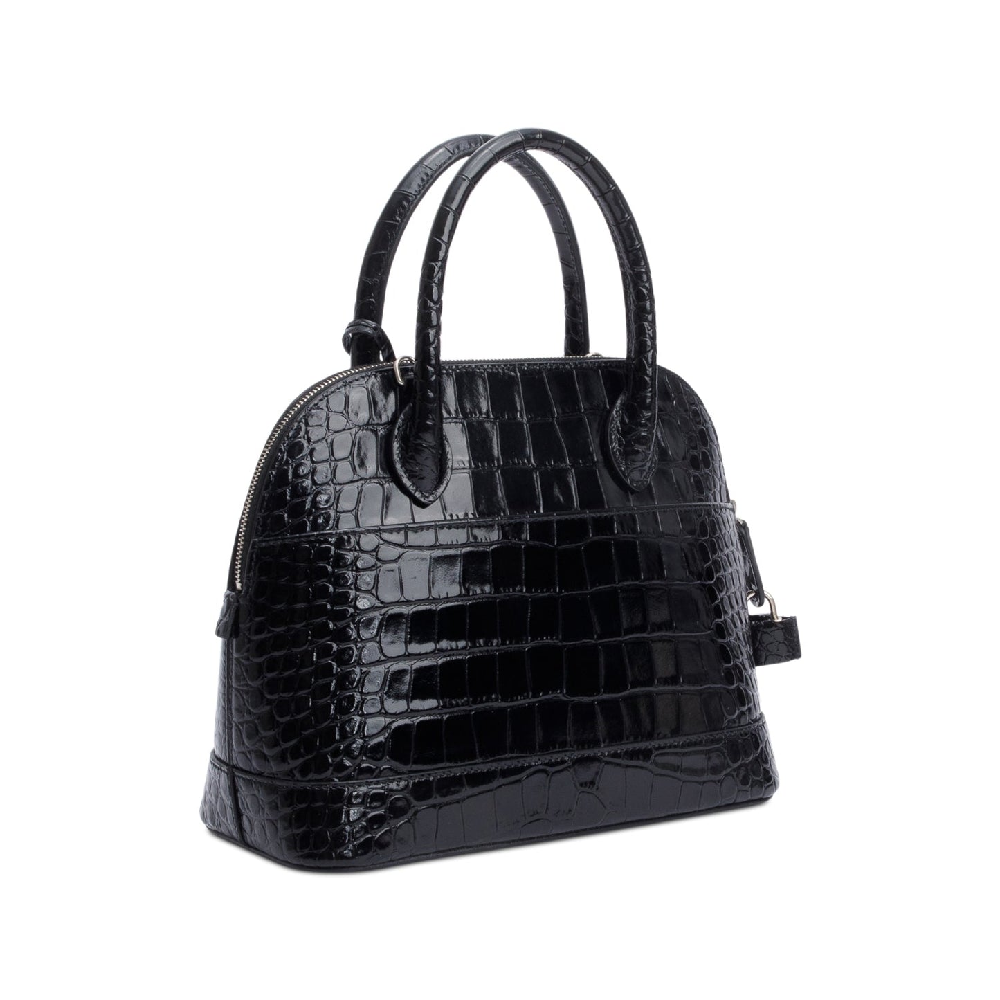 Balenciaga Black Croc-Embossed Calfskin Leather Ville S Top Handle Bag