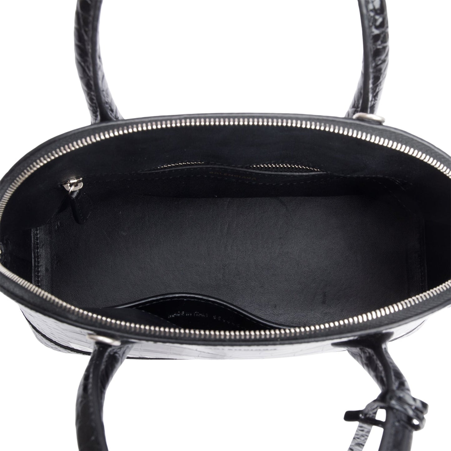 Balenciaga Black Croc-Embossed Calfskin Leather Ville S Top Handle Bag