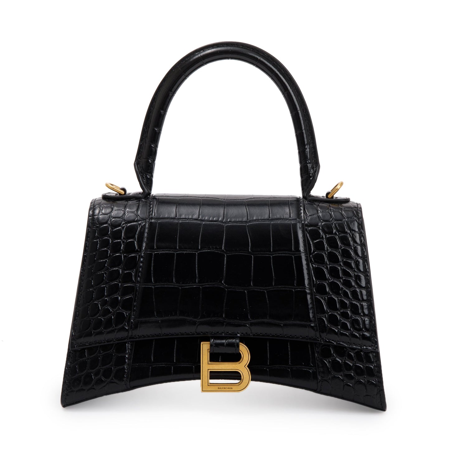 Balenciaga Black Croc-Embossed Leather Small Hourglass Top Handle Bag