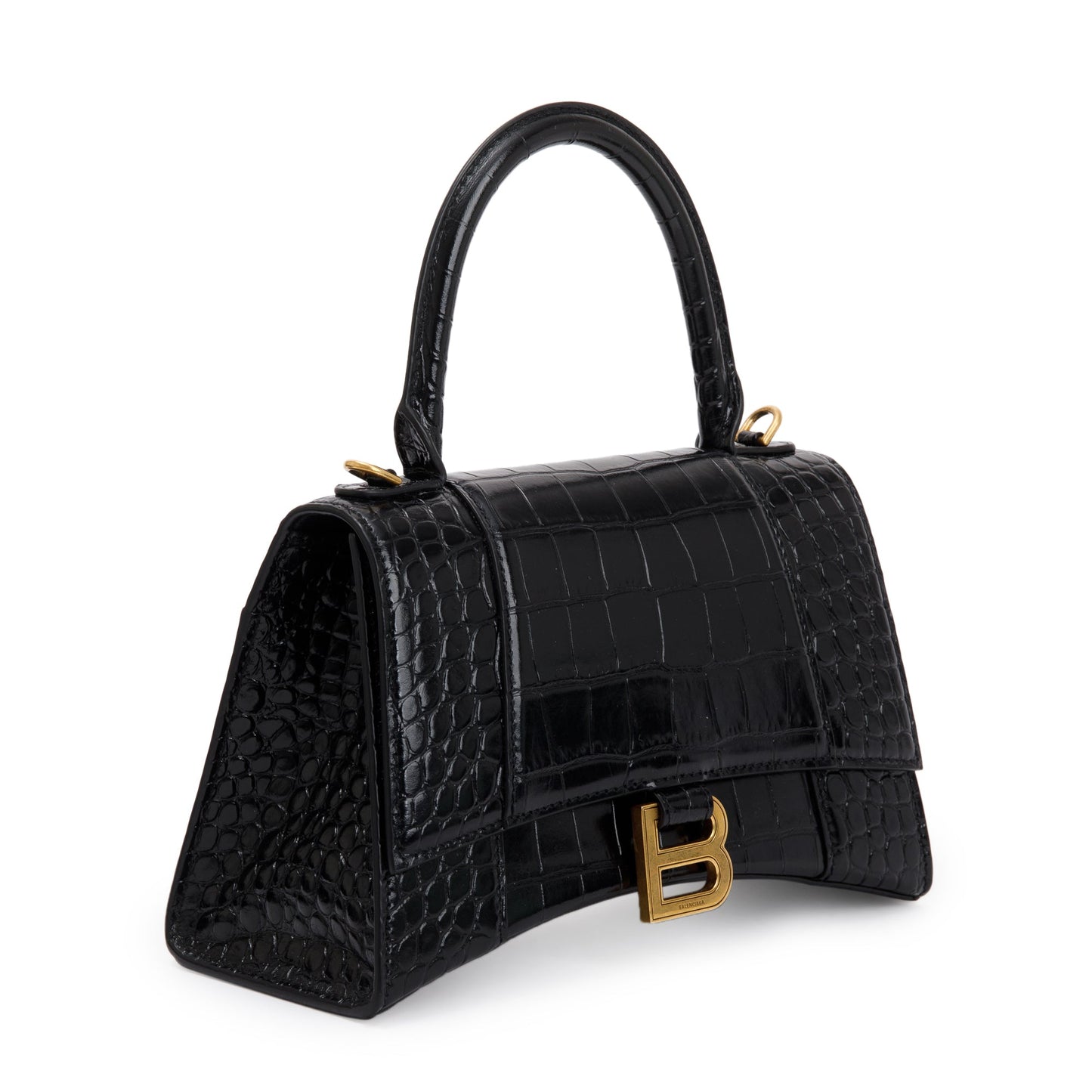 Balenciaga Black Croc-Embossed Leather Small Hourglass Top Handle Bag