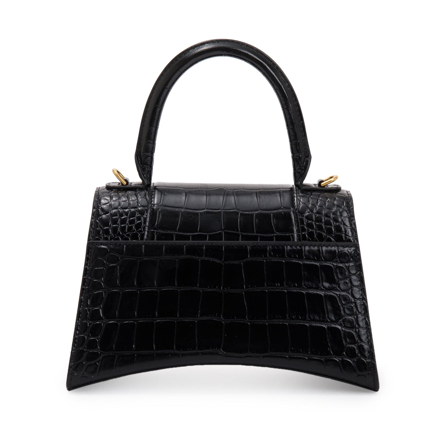 Balenciaga Black Croc-Embossed Leather Small Hourglass Top Handle Bag