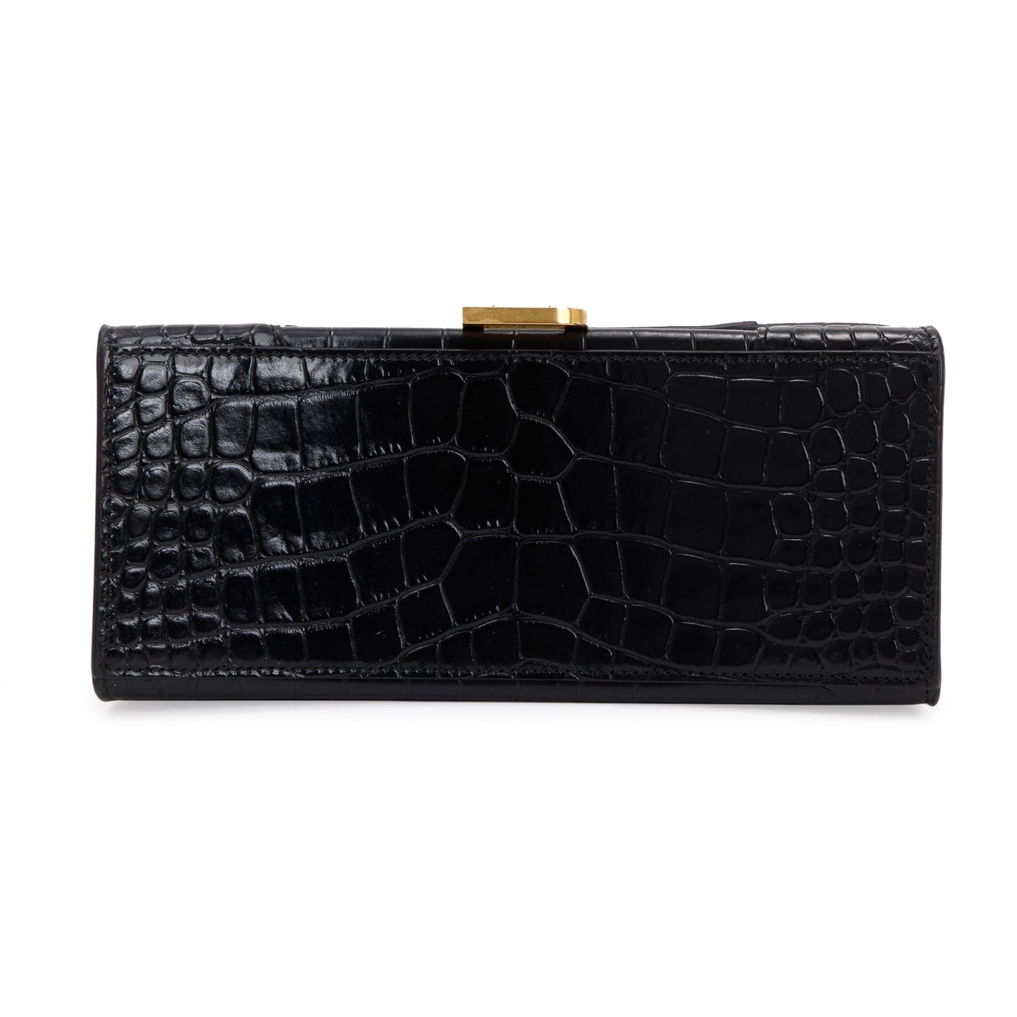 Balenciaga Black Croc-Embossed Leather Small Hourglass Top Handle Bag
