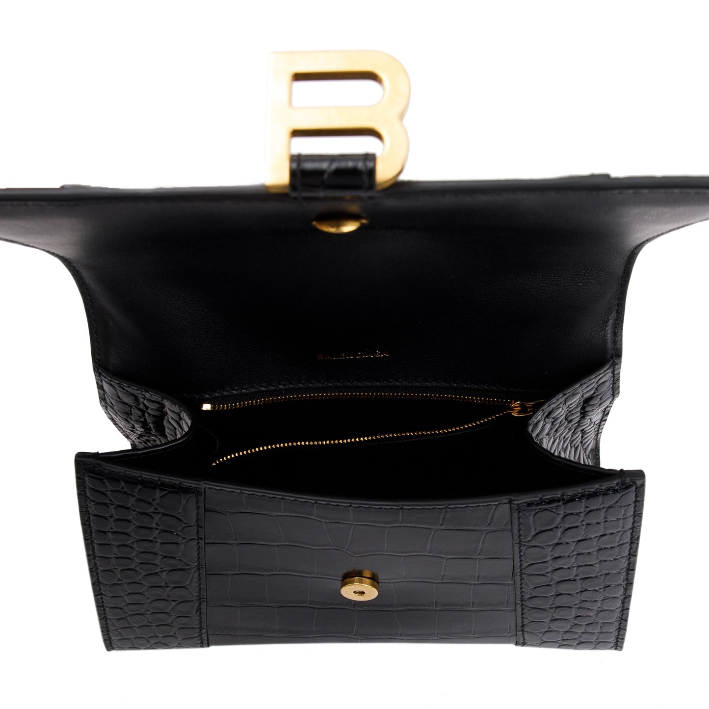 Balenciaga Black Croc-Embossed Leather Small Hourglass Top Handle Bag