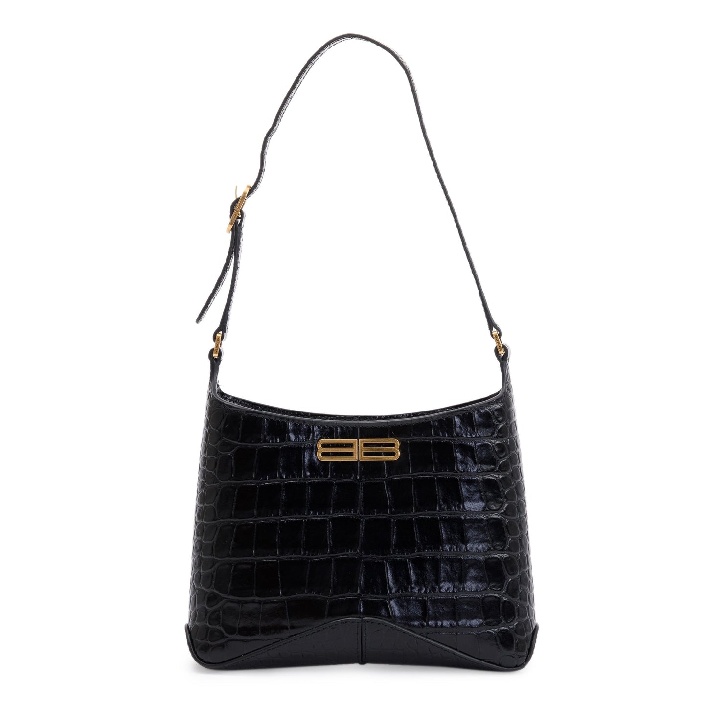 Balenciaga Black Croc-Embossed Leather Xx Small Hobo Bag