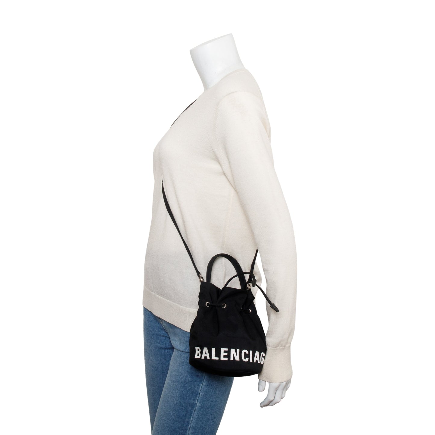 Balenciaga Black Nylon Wheel XS Drawstring Bucket Bag