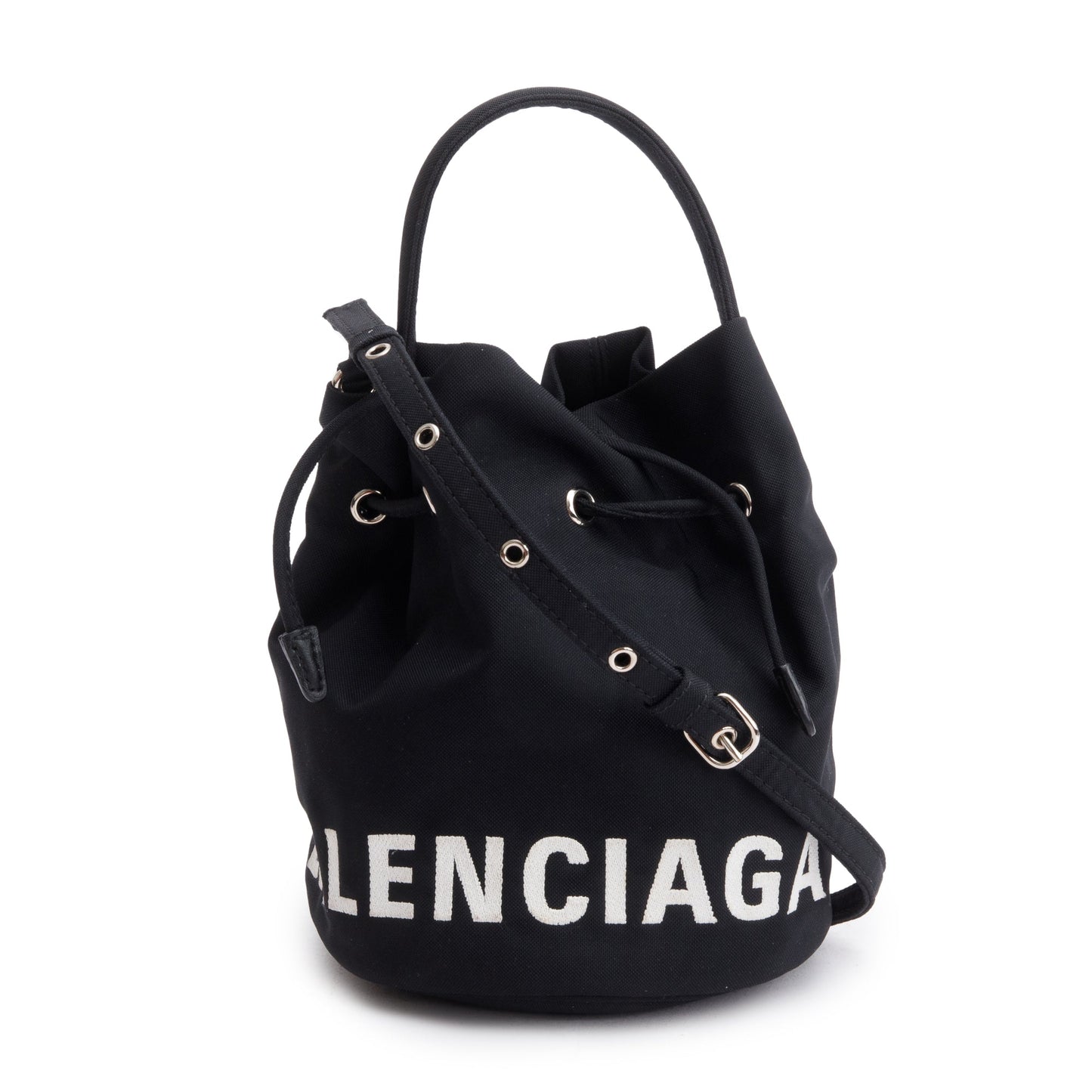 Balenciaga Black Nylon Wheel XS Drawstring Bucket Bag