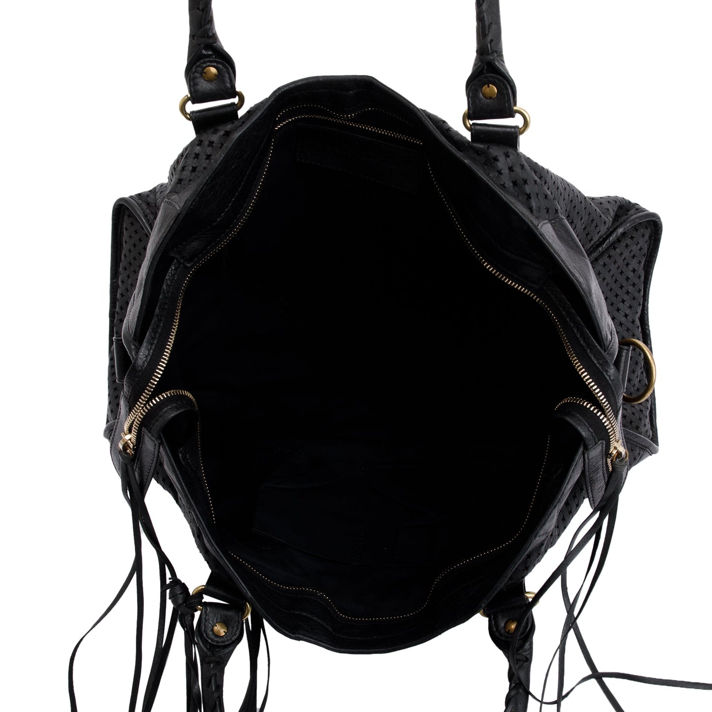 Balenciaga Black Perforated Arena Leather Motocross City Bag