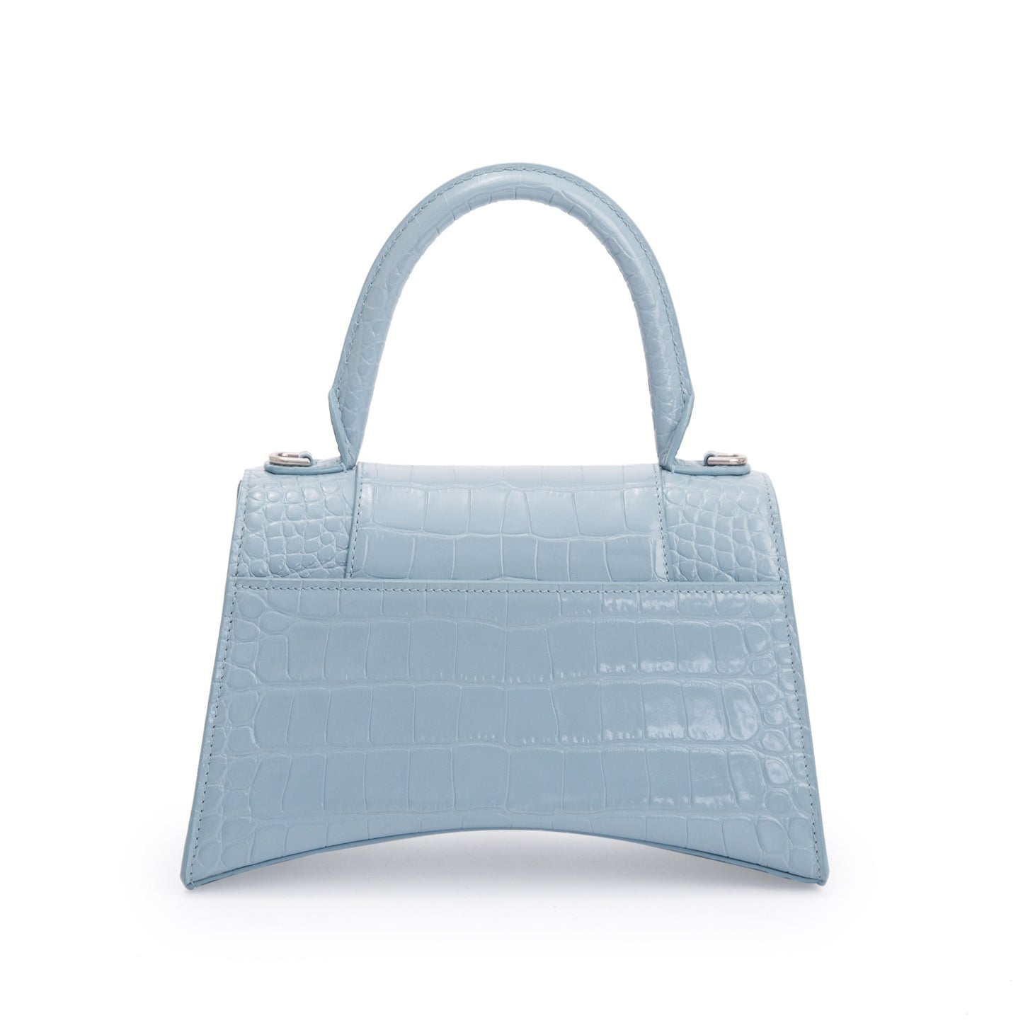 Balenciaga Blue Grey Croc-Embossed Calfskin Leather Small Hourglass Top Handle Bag