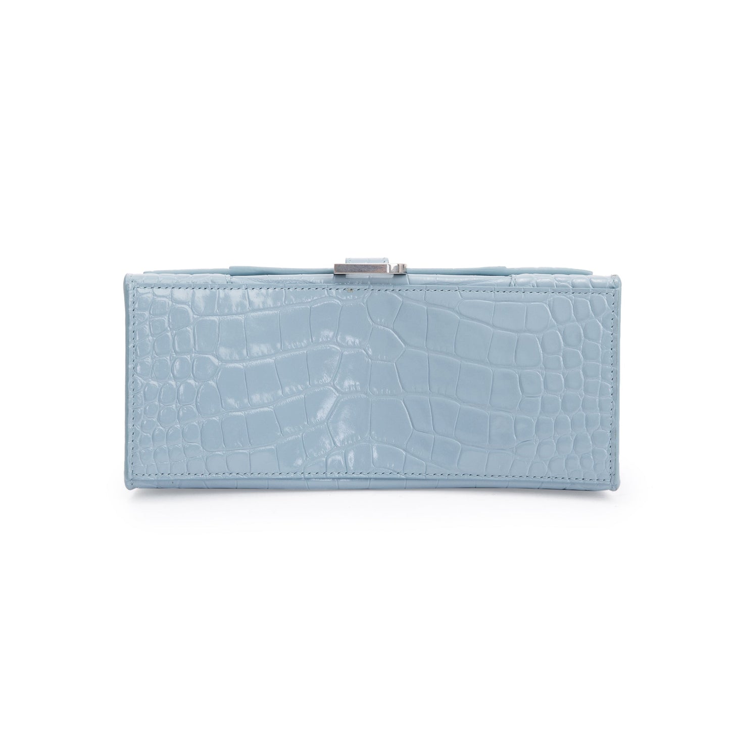 Balenciaga Blue Grey Croc-Embossed Calfskin Leather Small Hourglass Top Handle Bag