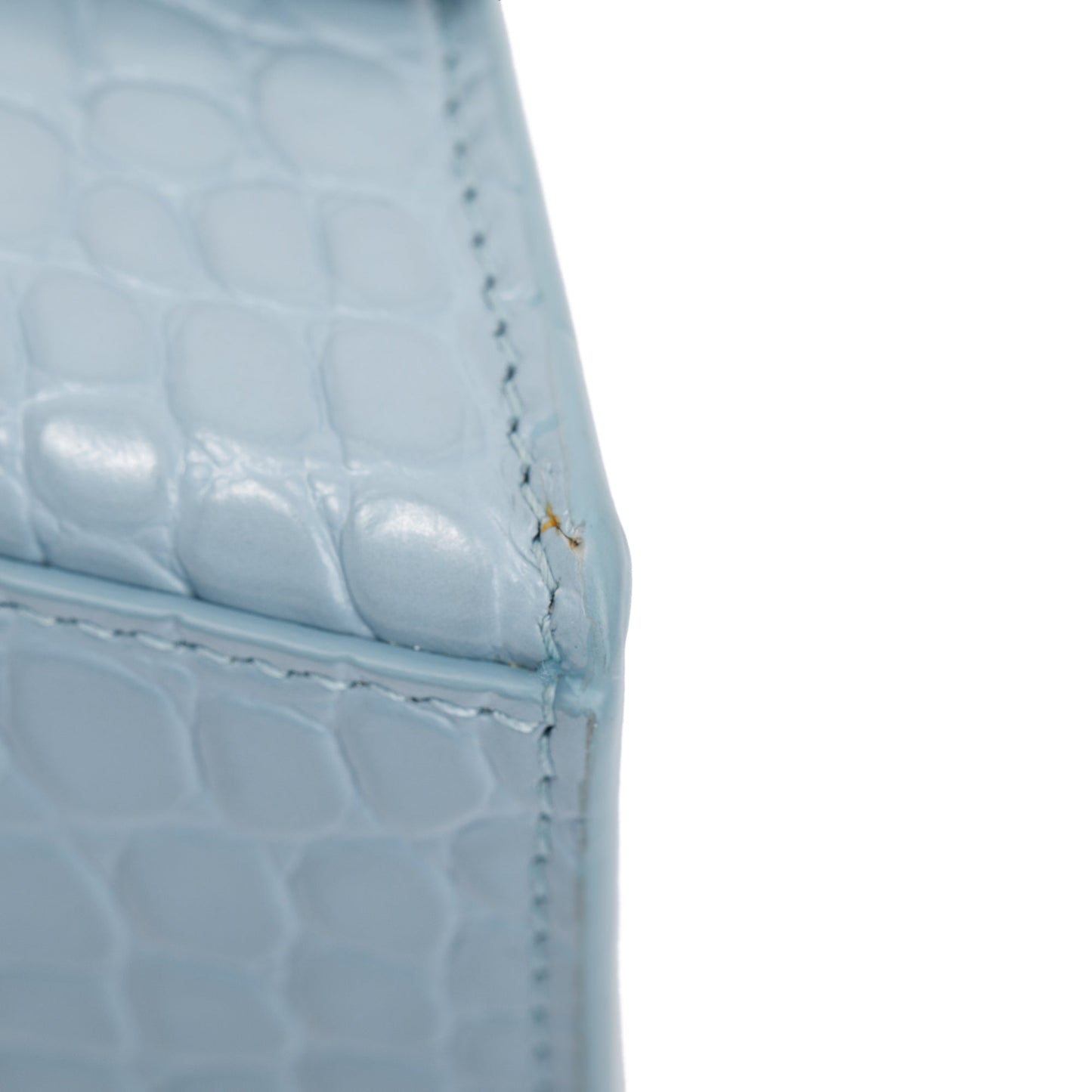 Balenciaga Blue Grey Croc-Embossed Calfskin Leather Small Hourglass Top Handle Bag