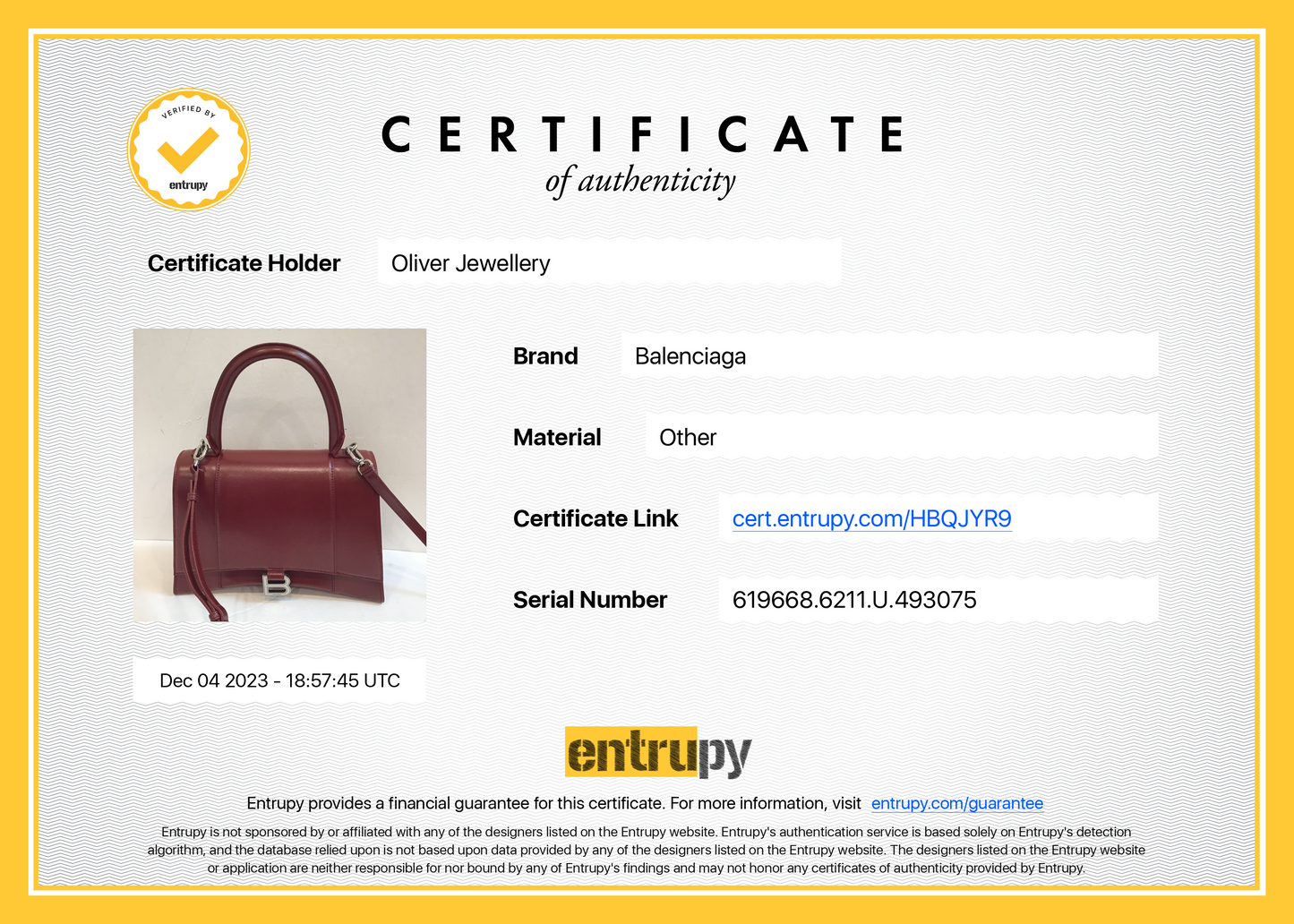 Balenciaga Burgundy Calfskin Leather Medium Hourglass Top Handle Bag