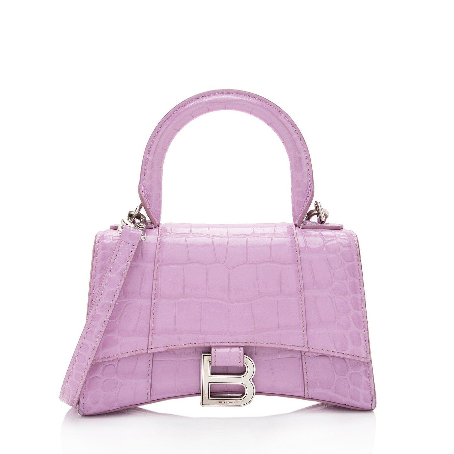 Luxury Balenciaga Trending 2025 Shiny Croc Embossed Calfskin Hourglass XS Satchel (SHF-A4kg9c)