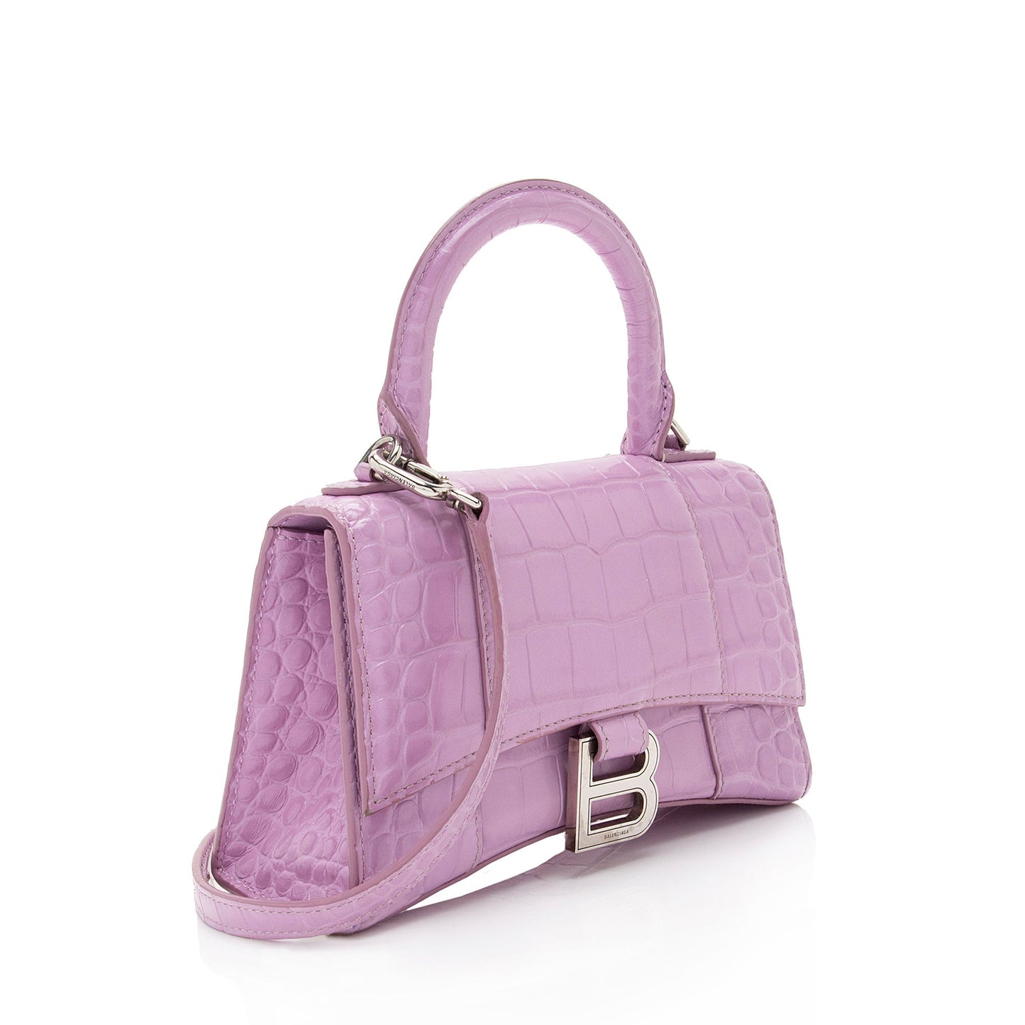 Luxury Balenciaga Trending 2025 Shiny Croc Embossed Calfskin Hourglass XS Satchel (SHF-A4kg9c)