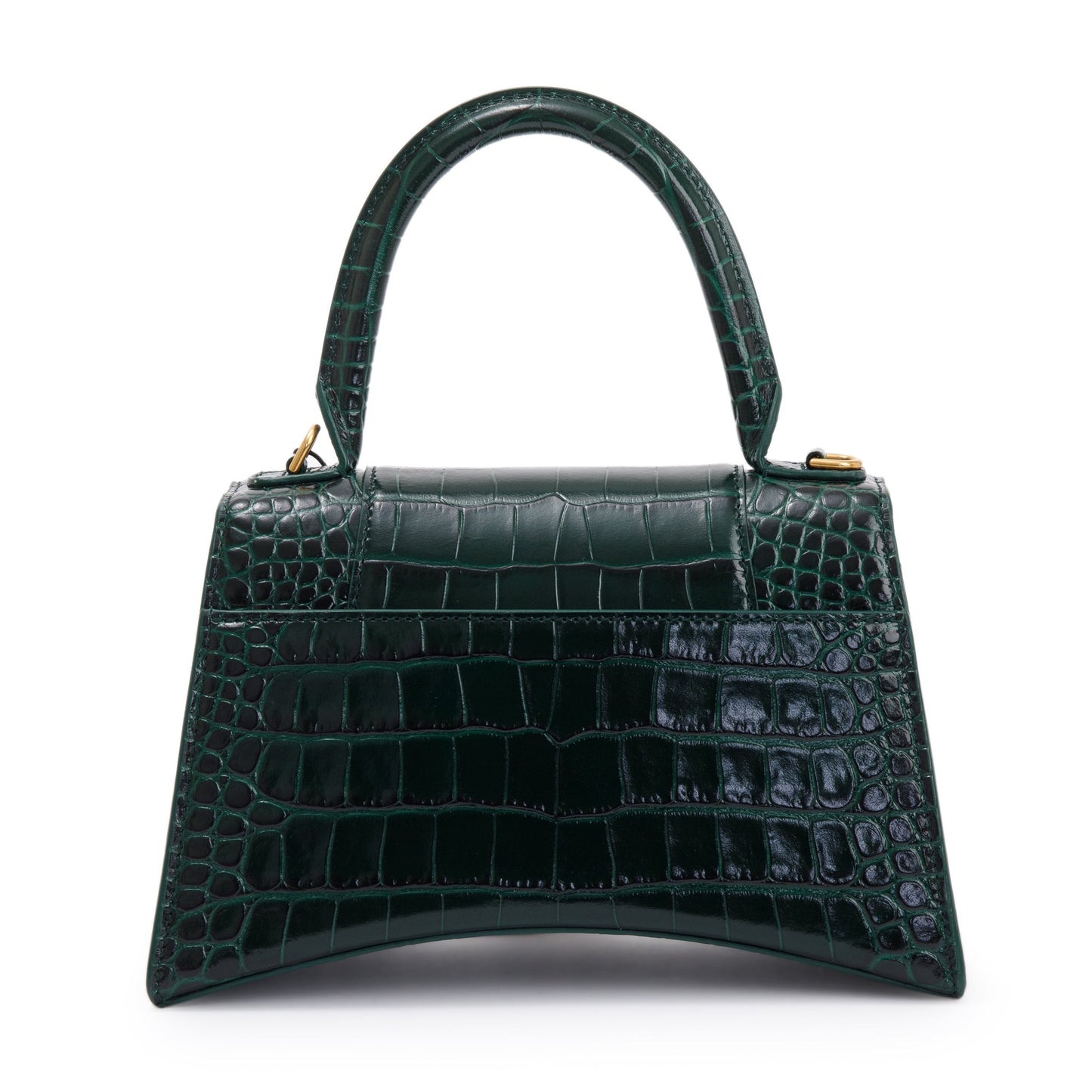 Balenciaga Green Croc-Embossed Calfskin Leather Small Hourglass Top Handle Bag