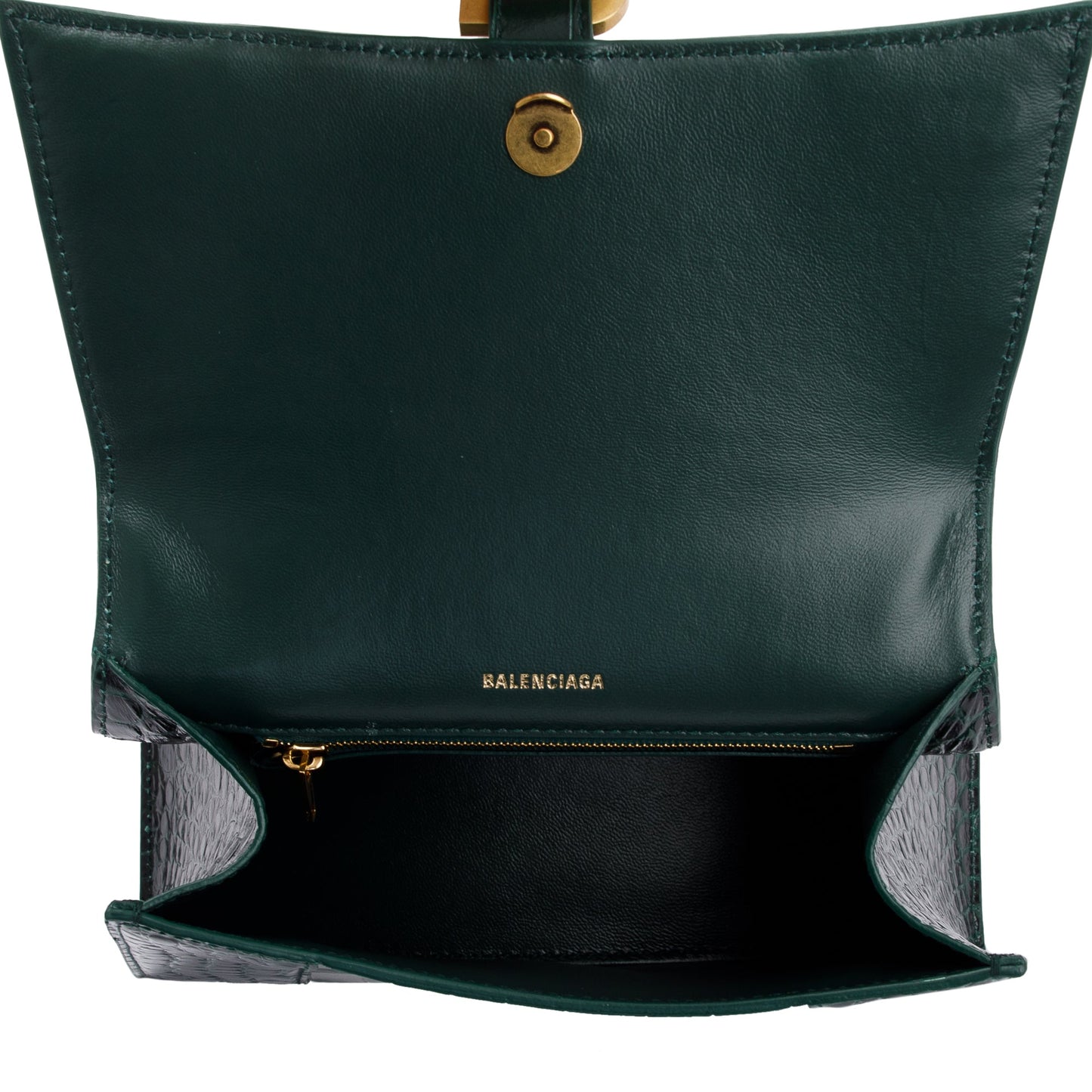 Balenciaga Green Croc-Embossed Calfskin Leather Small Hourglass Top Handle Bag