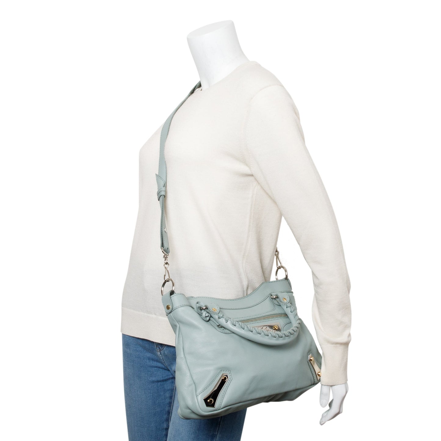 Balenciaga Green Town Metal Plate Flat Studs City Bag