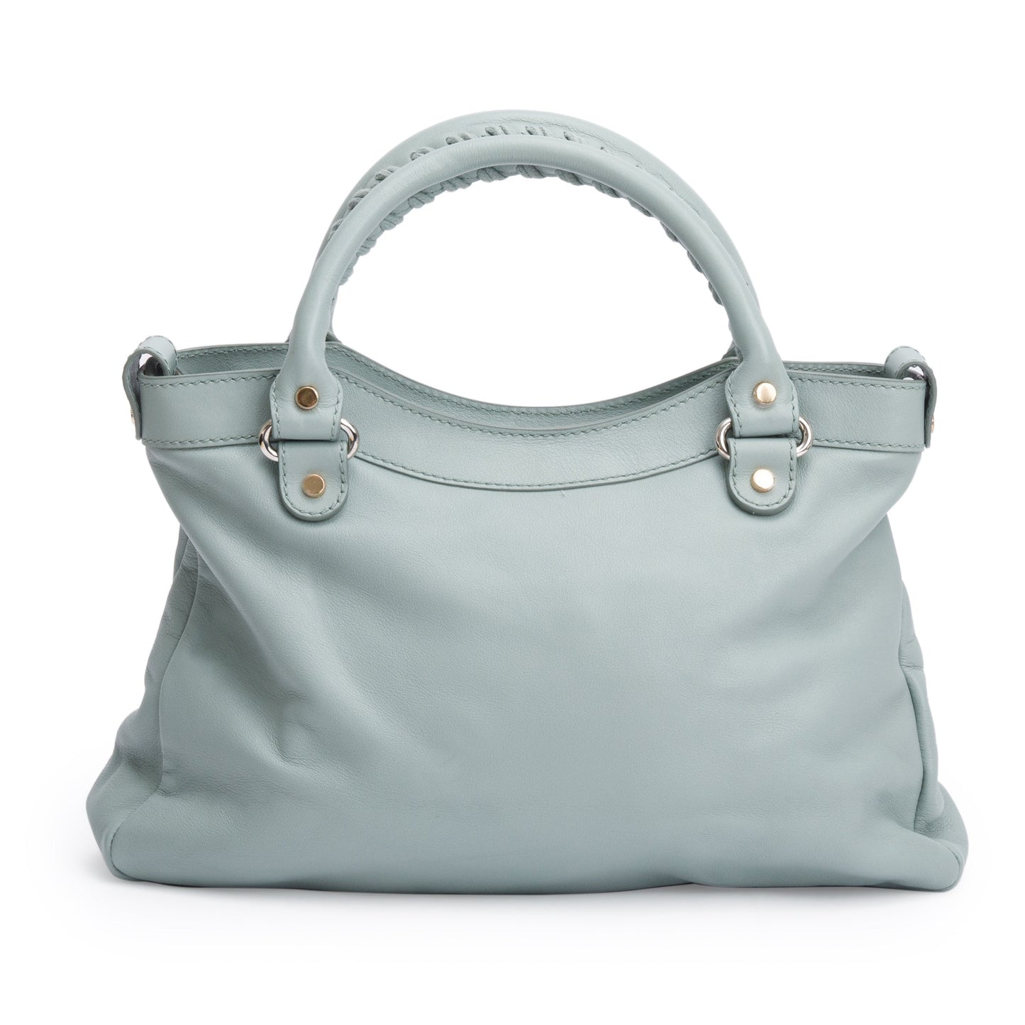 Balenciaga Green Town Metal Plate Flat Studs City Bag