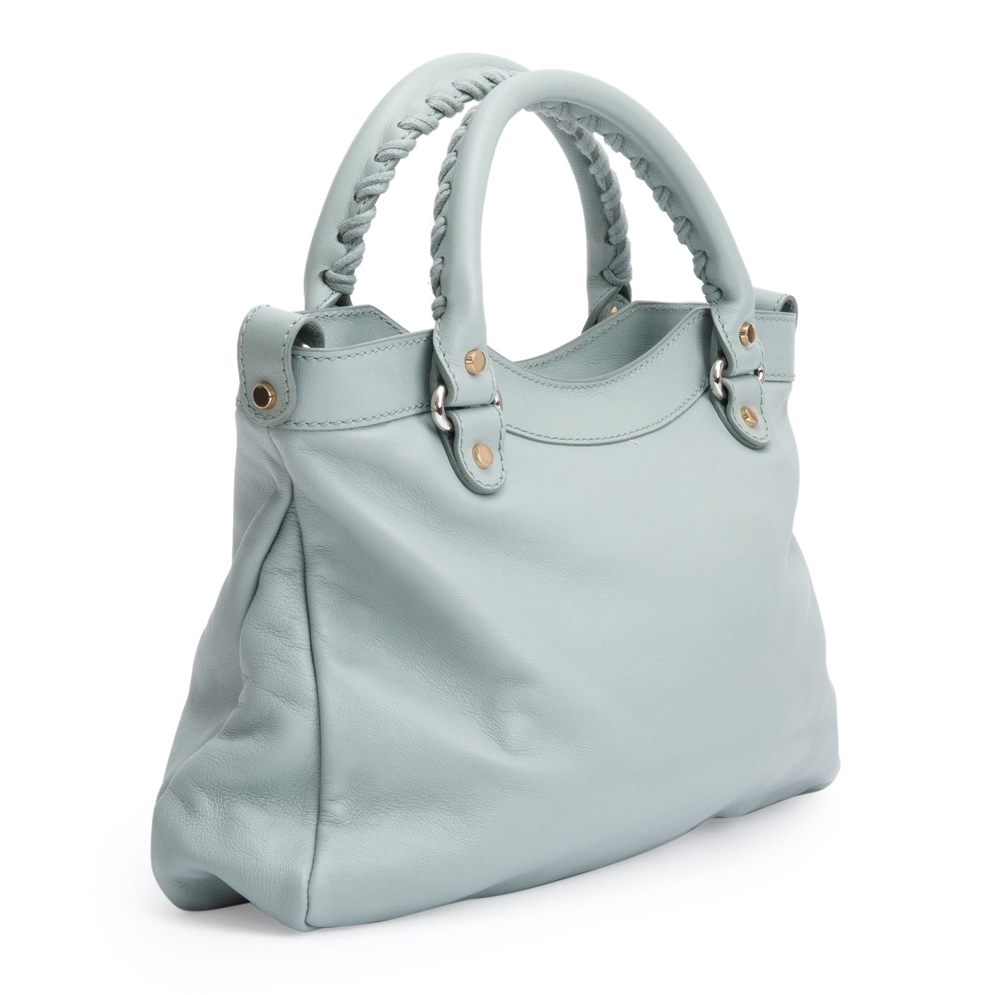 Balenciaga Green Town Metal Plate Flat Studs City Bag