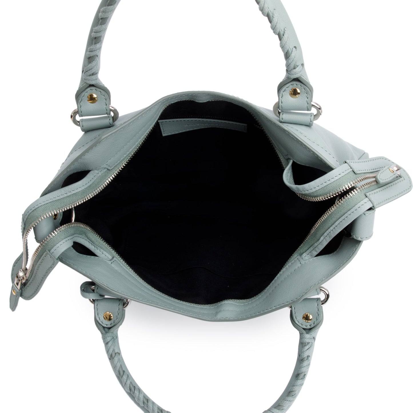 Balenciaga Green Town Metal Plate Flat Studs City Bag