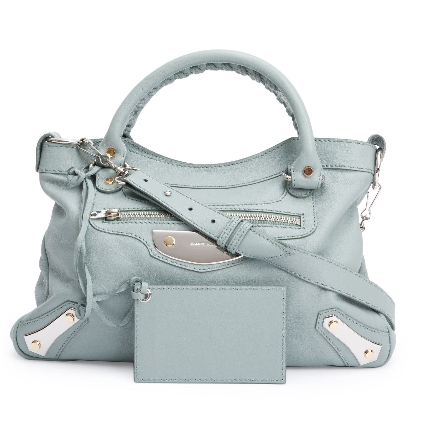 Balenciaga Green Town Metal Plate Flat Studs City Bag