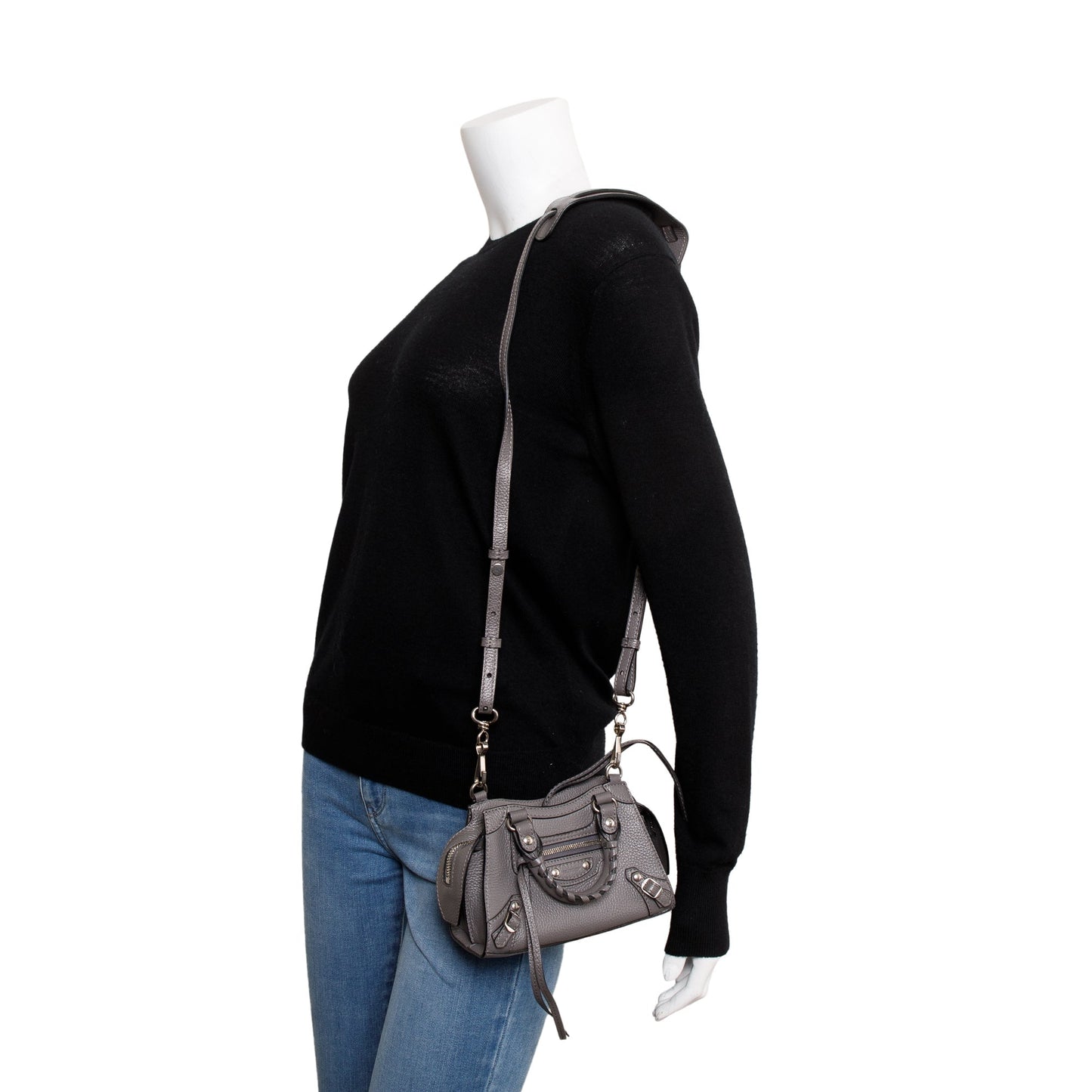 Balenciaga Grey Calfskin Leather Nano Neo Classic Top Handle Bag