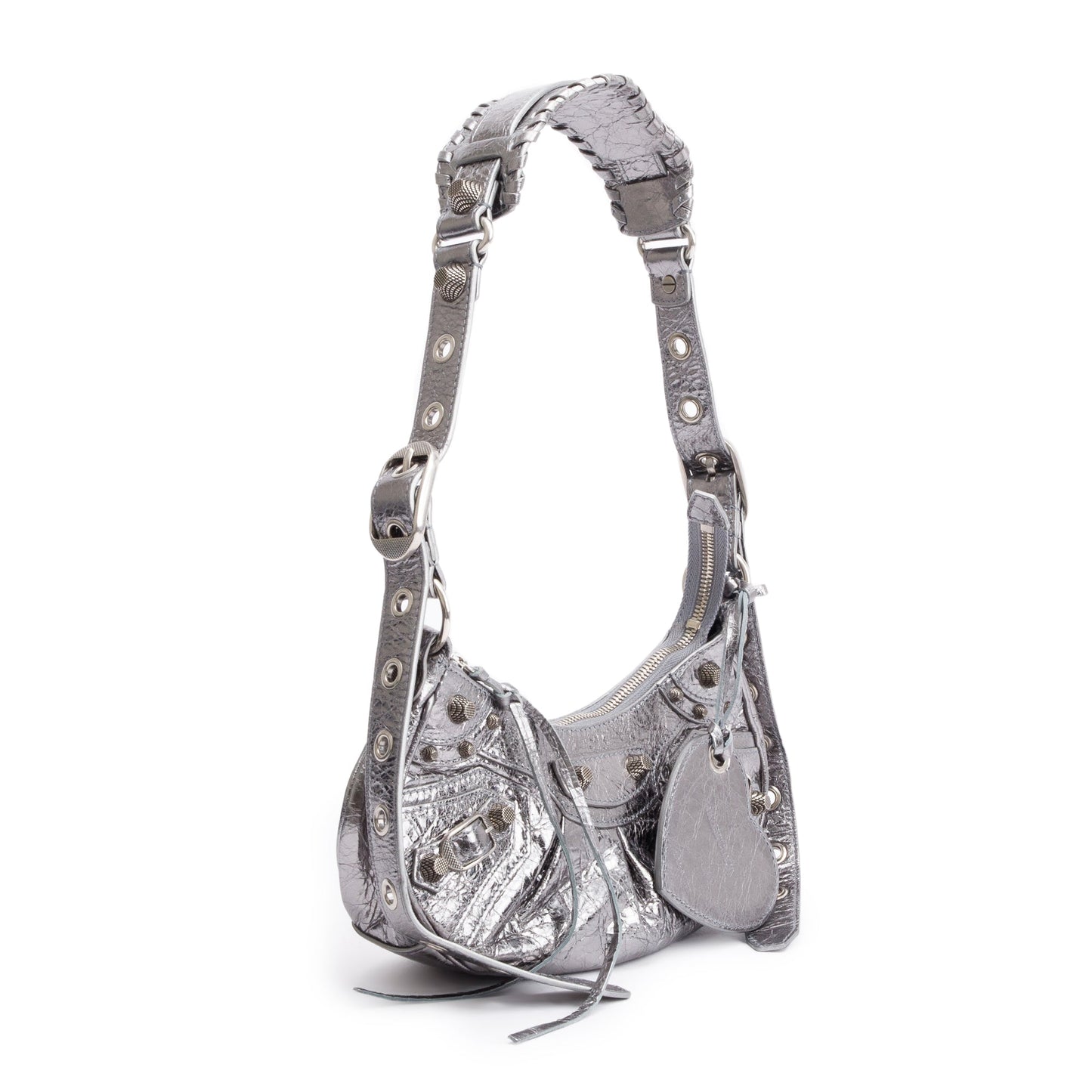 Balenciaga Metallic Silver Arena Calfskin Leather Le Cagole XS Shoulder Bag