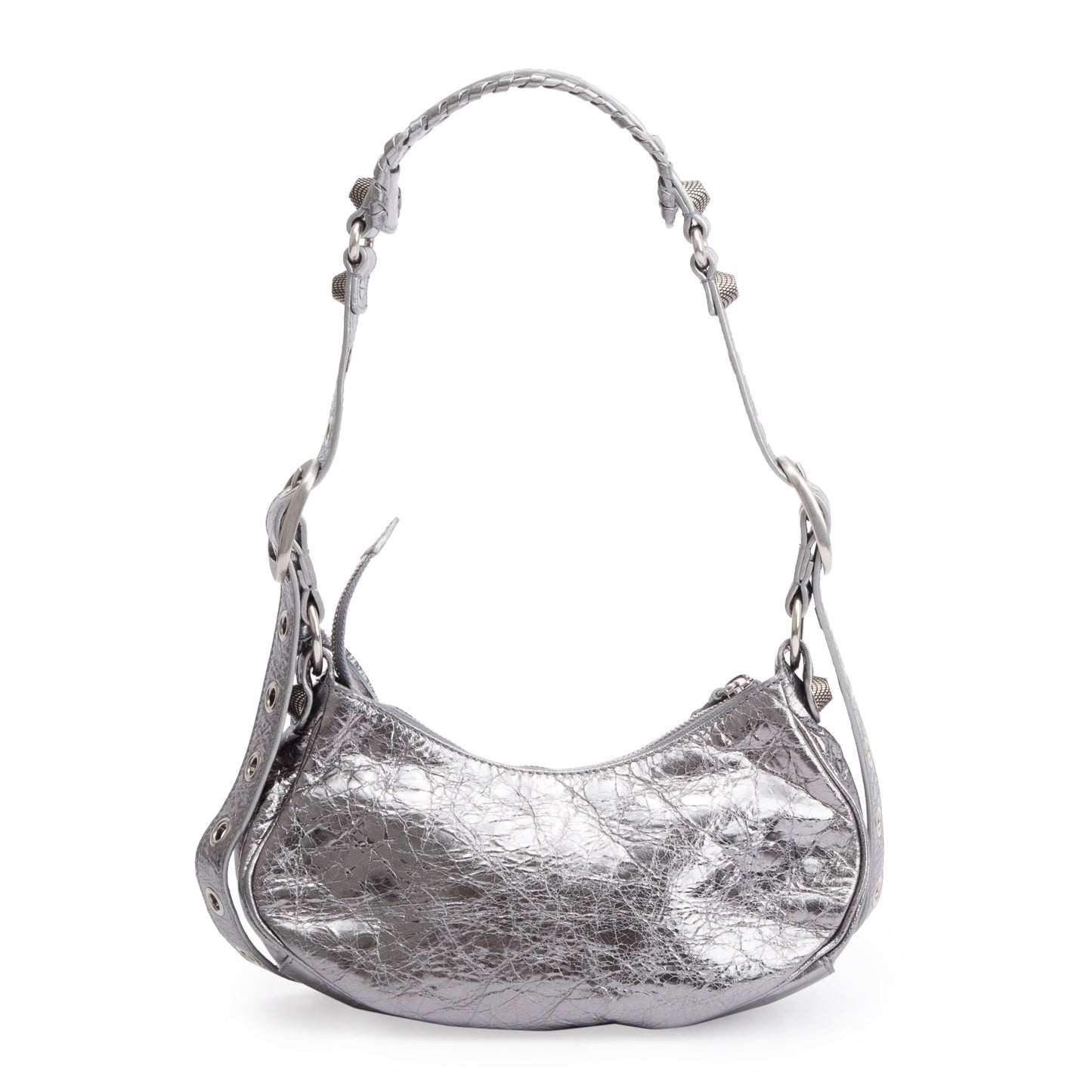 Balenciaga Metallic Silver Arena Calfskin Leather Le Cagole XS Shoulder Bag