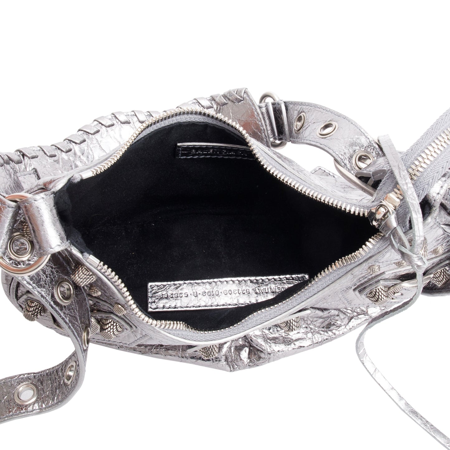 Balenciaga Metallic Silver Arena Calfskin Leather Le Cagole XS Shoulder Bag