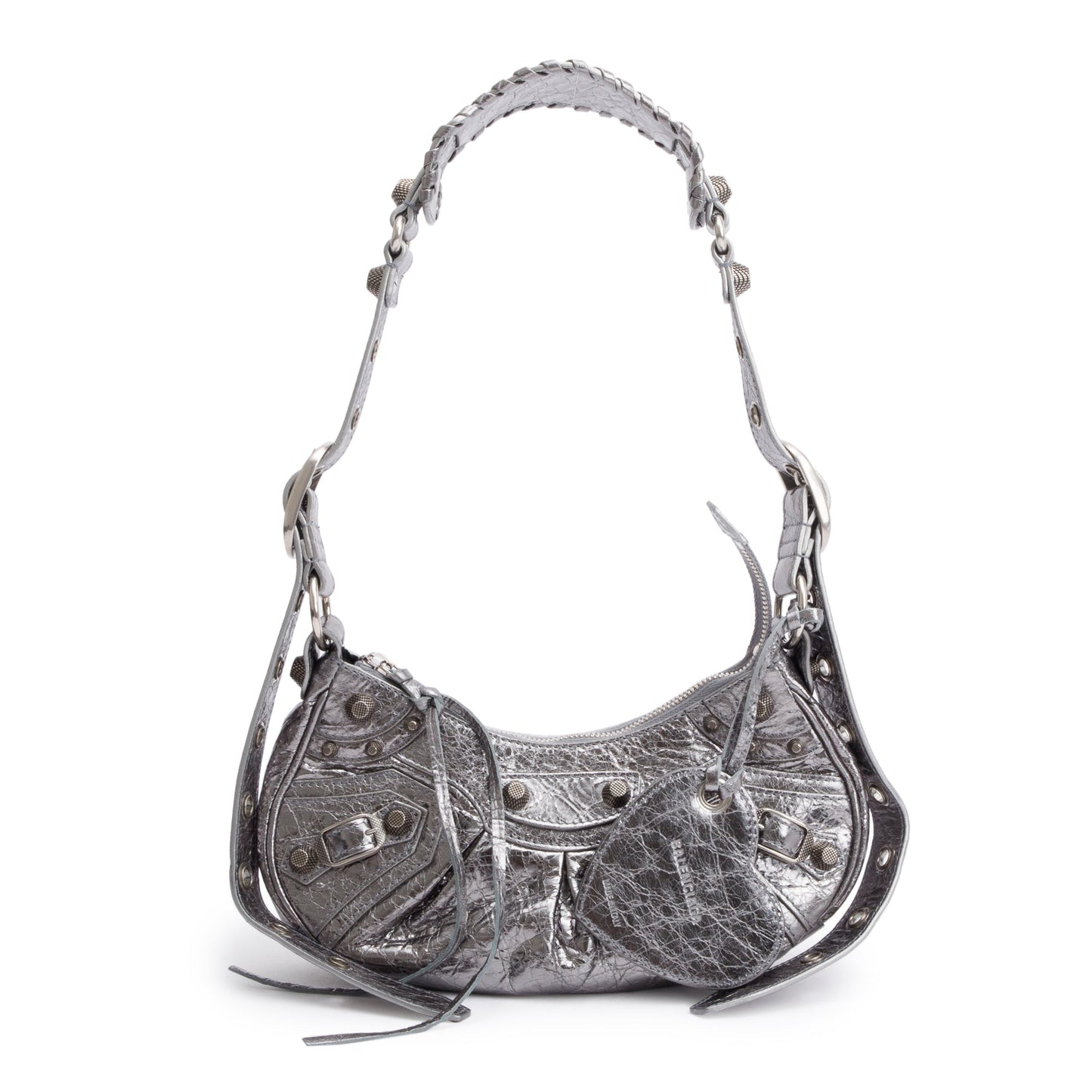 Balenciaga Metallic Silver Arena Calfskin Leather Le Cagole XS Shoulder Bag