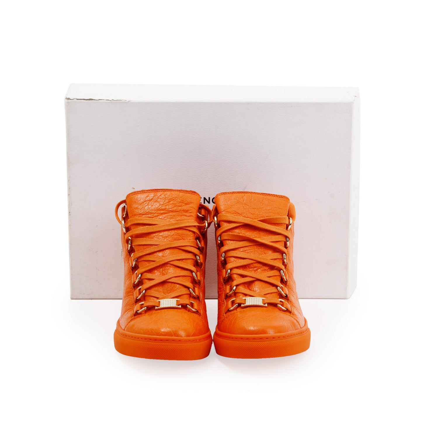Balenciaga Orange Arena Leather Sneakers, Size 38