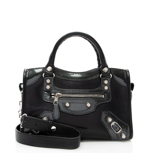 Luxury Balenciaga Trending 2025 Patent Matte Calfskin Metal Edge City Mini Satchel - FINAL SALE (SHF-17574)