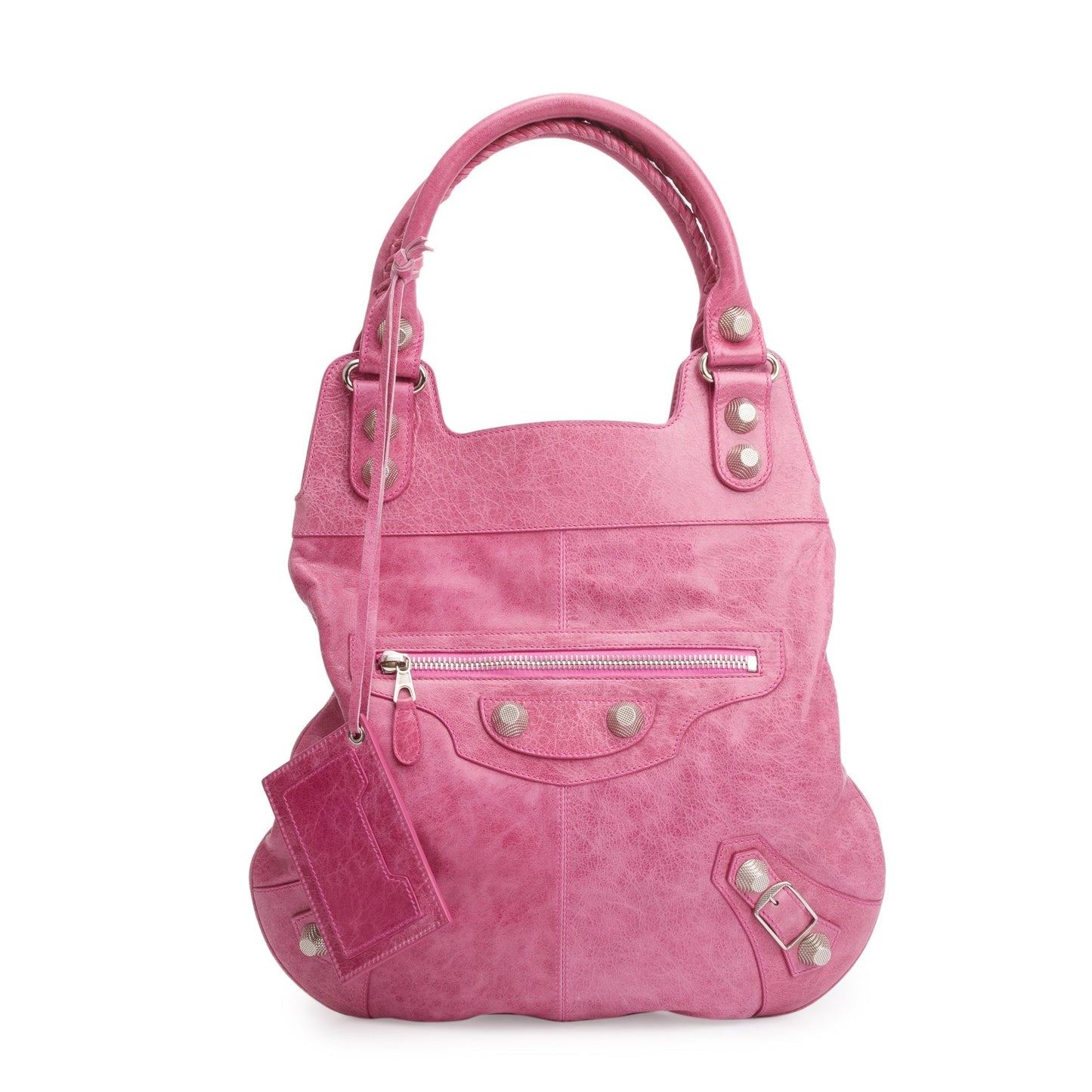 Balenciaga Pink Distressed Arena Leather Motocross Giant 21 Slim Hobo Bag