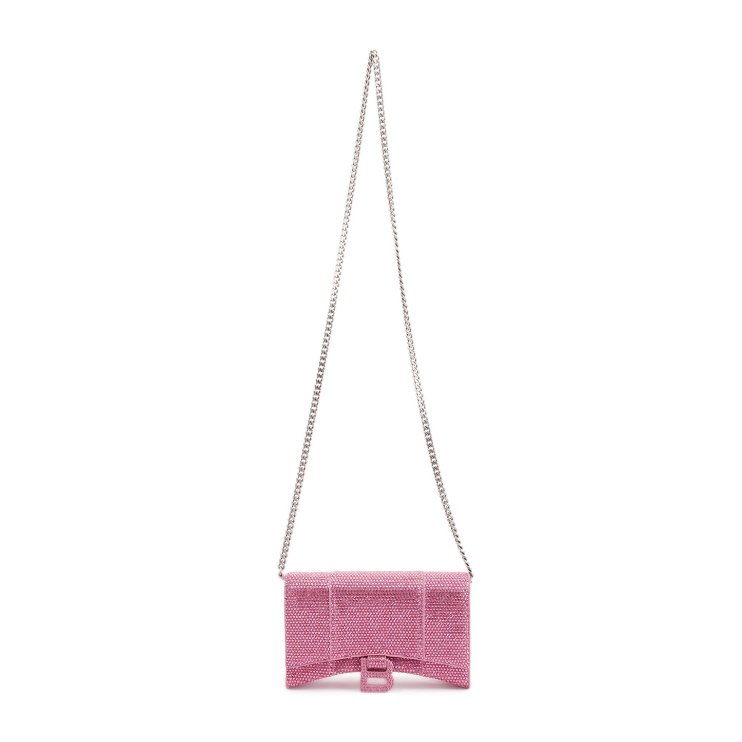Balenciaga Pink Rhinestone Hourglass Wallet on Chain