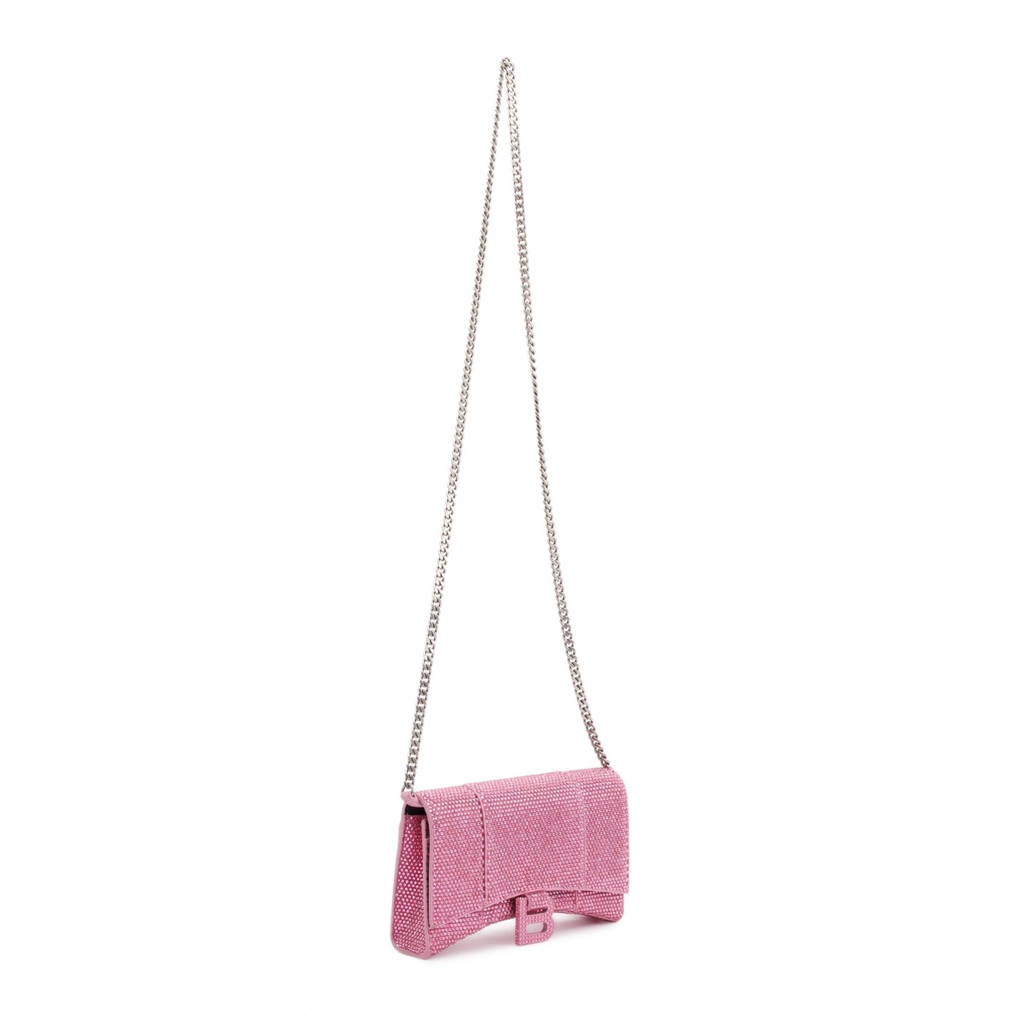 Balenciaga Pink Rhinestone Hourglass Wallet on Chain