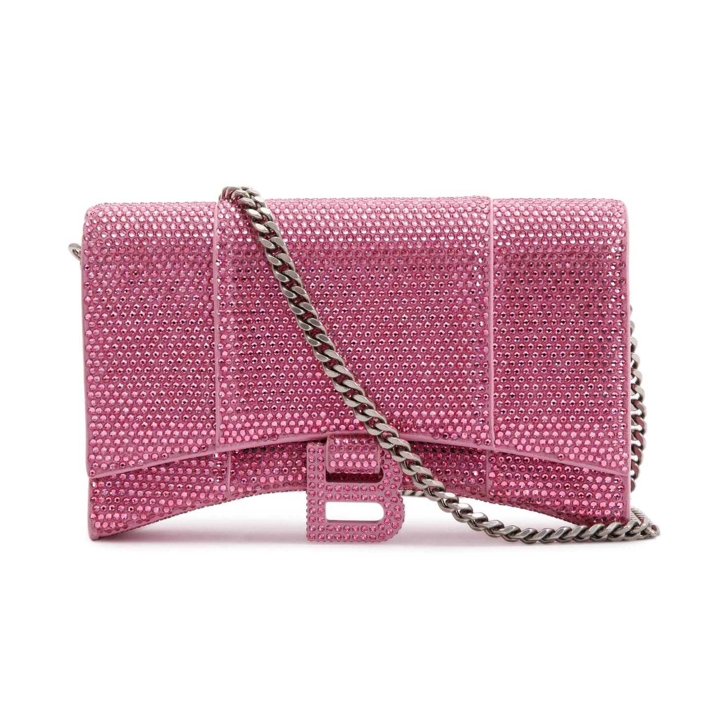 Balenciaga Pink Rhinestone Hourglass Wallet on Chain