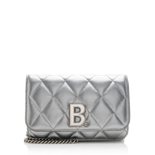Luxury Balenciaga Trending 2025 Quilted Metallic Leather B Dot Shoulder Bag (SHF-16927)