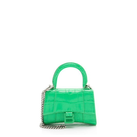 Luxury Balenciaga Trending 2025 Shiny Croc Embossed Calfskin Hourglass Super Nano Top Handle (SHF-c6OAtN)