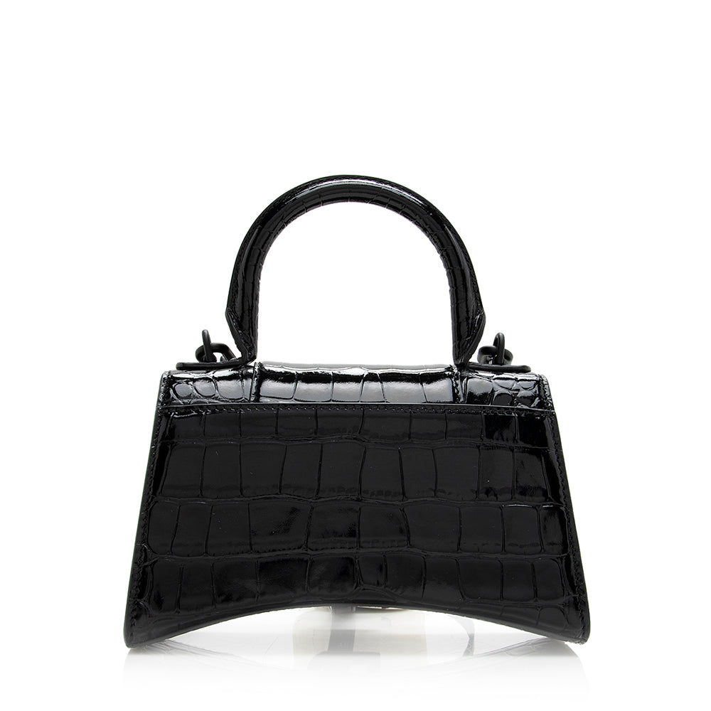 Luxury Balenciaga Trending 2025 Shiny Croc Embossed Calfskin Hourglass XS Satchel (SHF-20783)